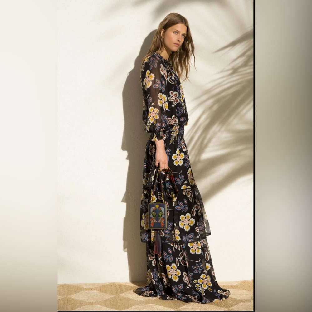 NWOT Tory Burch Georgette Indie Tiered Silk Floral Dress